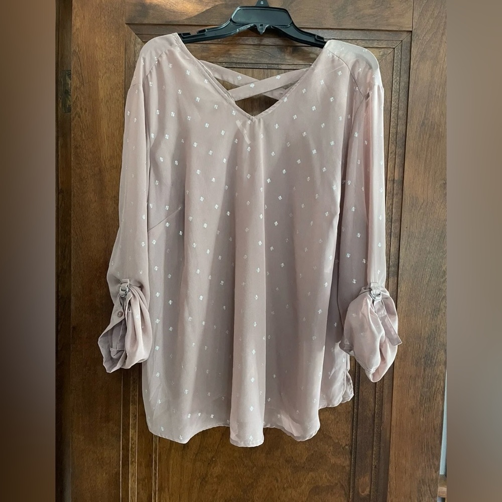 Maurices Blush Rose Women Size 2 Sheer V Neck Blouse